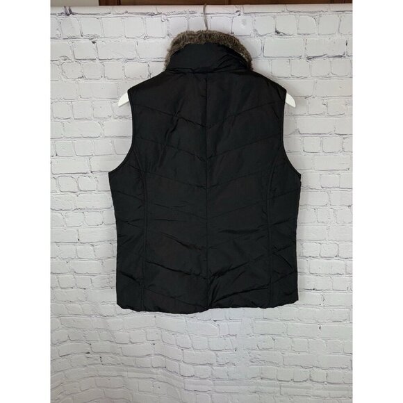 EDDIE BAUER Premium Goose Down Vest Faux Fur Collar Black Puffer Women's Large - Picture 5 of 6